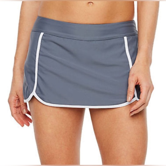 Free country skort size XL /16  sport swim button gray white stretch - Picture 1 of 14